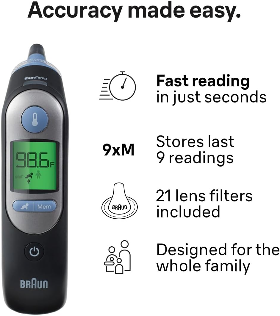 Braun ThermoScan 7 Digital Ear Thermometer for Adults, Babies & Infants, Age-Adjusted Fever Guidance, No. 1 Brand Recommended by Pediatricians