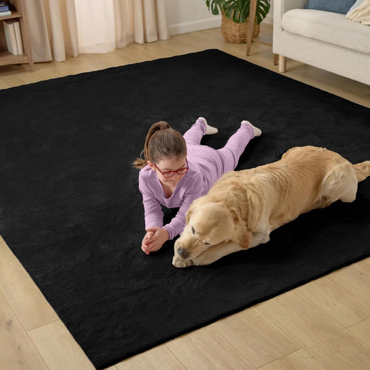 GORILLA GRIP Ultra Soft Washable Area Rug, 5x7, Stain and Slip Resistant Plush Thick Carpet for Bedroom Living Room, No Shed Floor Rugs, Pet Friendly, Dorm Essentials, Kids Nursery Home Decor, Black