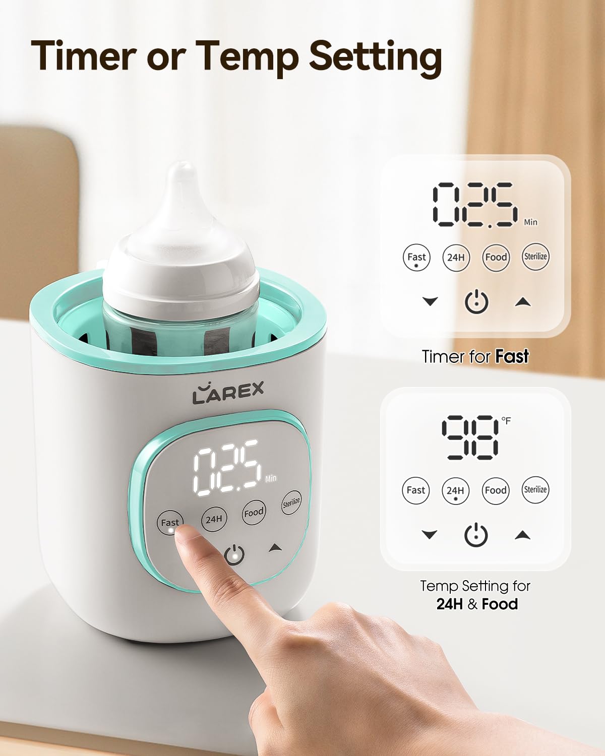 LAREX Bottle Warmer, Fast Baby Bottle Warmer for Breastmilk and Formula, with Timer and Accurate Temp Control, 8-in-1 Baby Milk Warmer BPA Free with Digital Display, Bottle Warmers for All Bottles