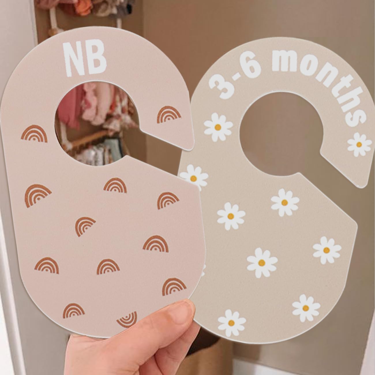 Baby Closet Divider, Baby Wardrobe Organizer, Double-Sided Minimalist Cute Design, Nursery Decor Clothes Hanger Dividers for Sorting 8 Sizes from Newborn to 12+ Months