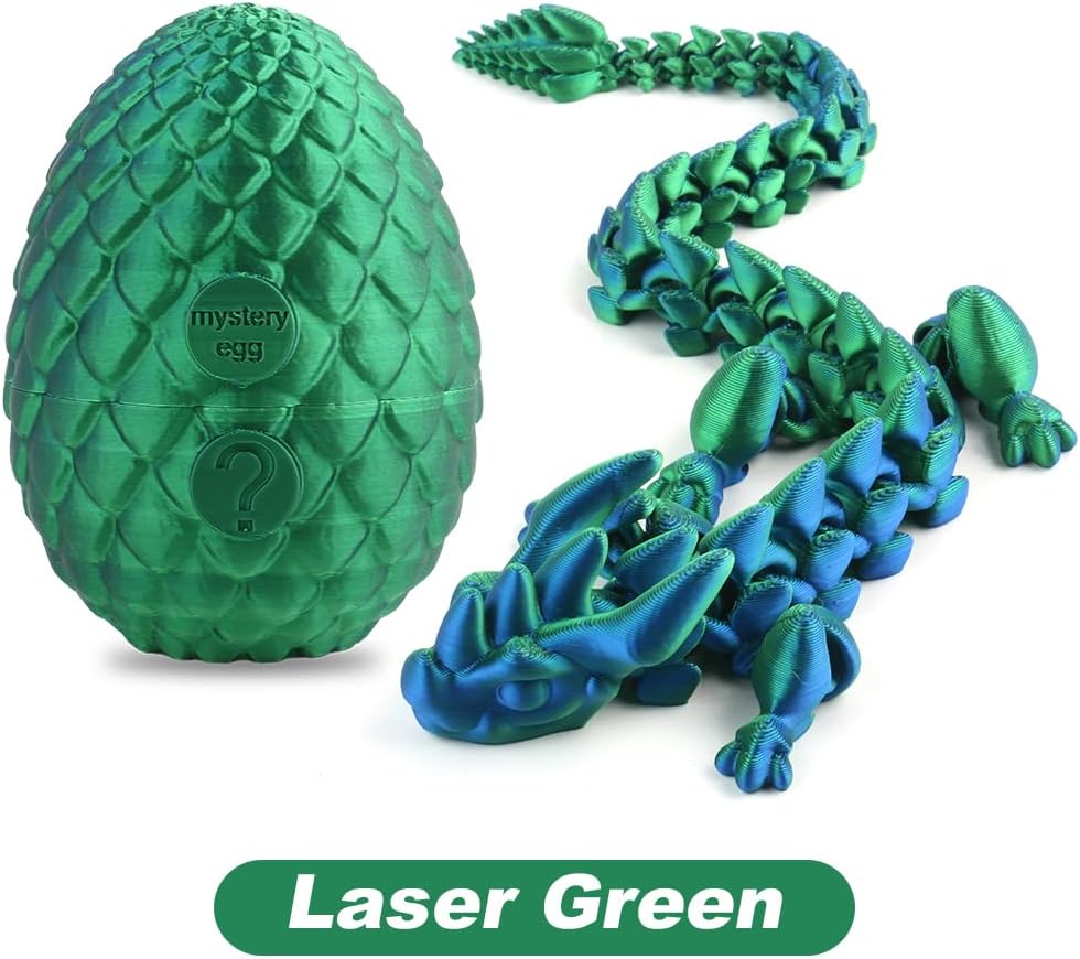 Easter Egg, 3D Printed Articulated Crystal Dragon with Egg, Flexible Joints Surprise Crystal Dragon Fidget Toy for Autism/ADHD, Home Office Decor Executive Desk Toys Gift for Kids Adults (Green)