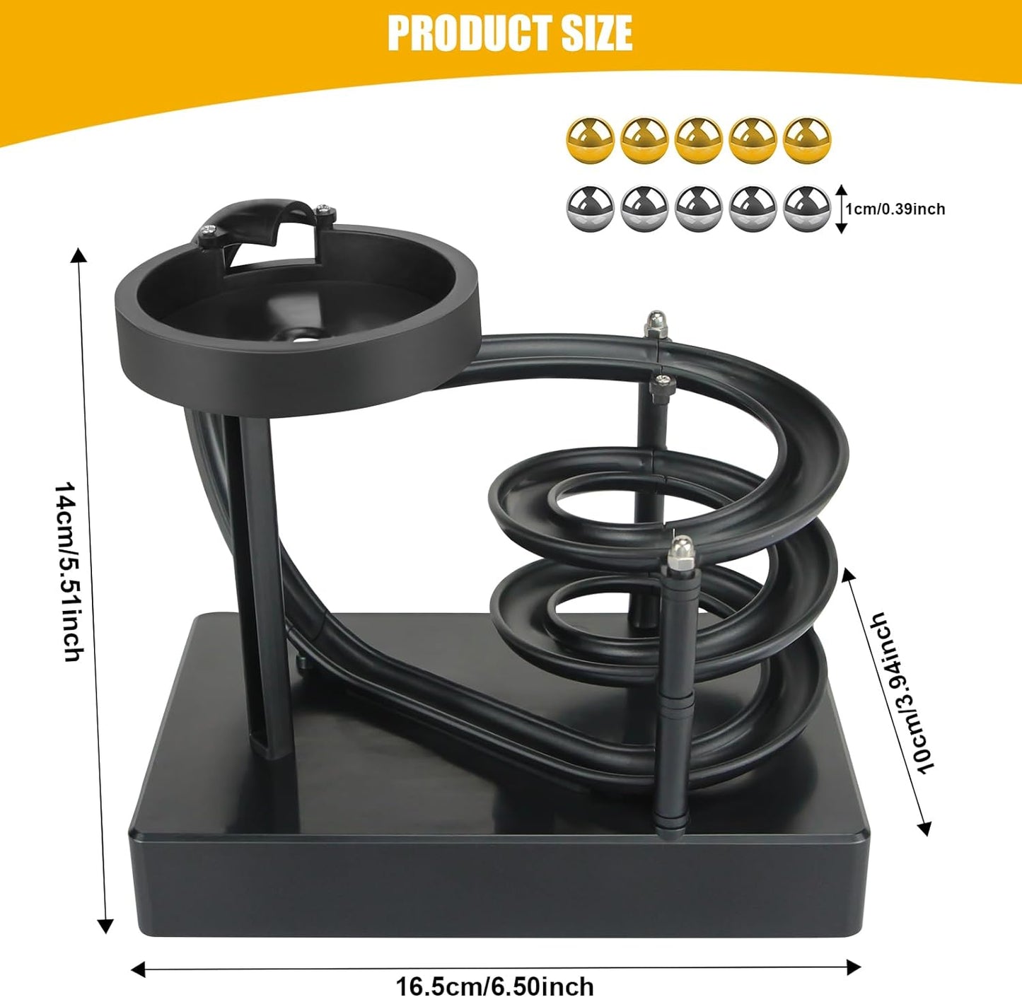 Kinetic Art Perpetual Motion Marble Machine for Home Office, Non-Stop Rolling Ball Toys Science Physics Gadget, Newtons Desktop Decoration Toys for Unisex Children Adult(Black)