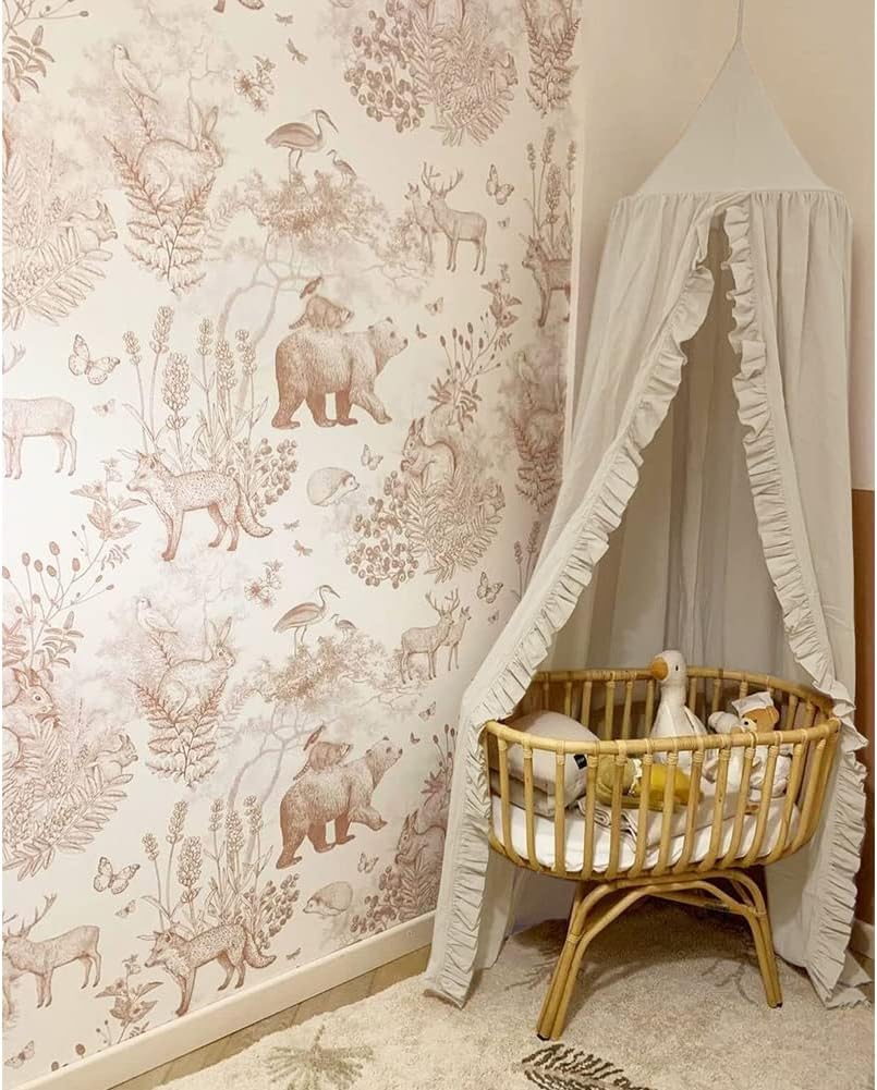 Bed Canopy with Frills Reading Nook Game Tent for Kids Boho Hanging Net Play Room Decor(Beige)