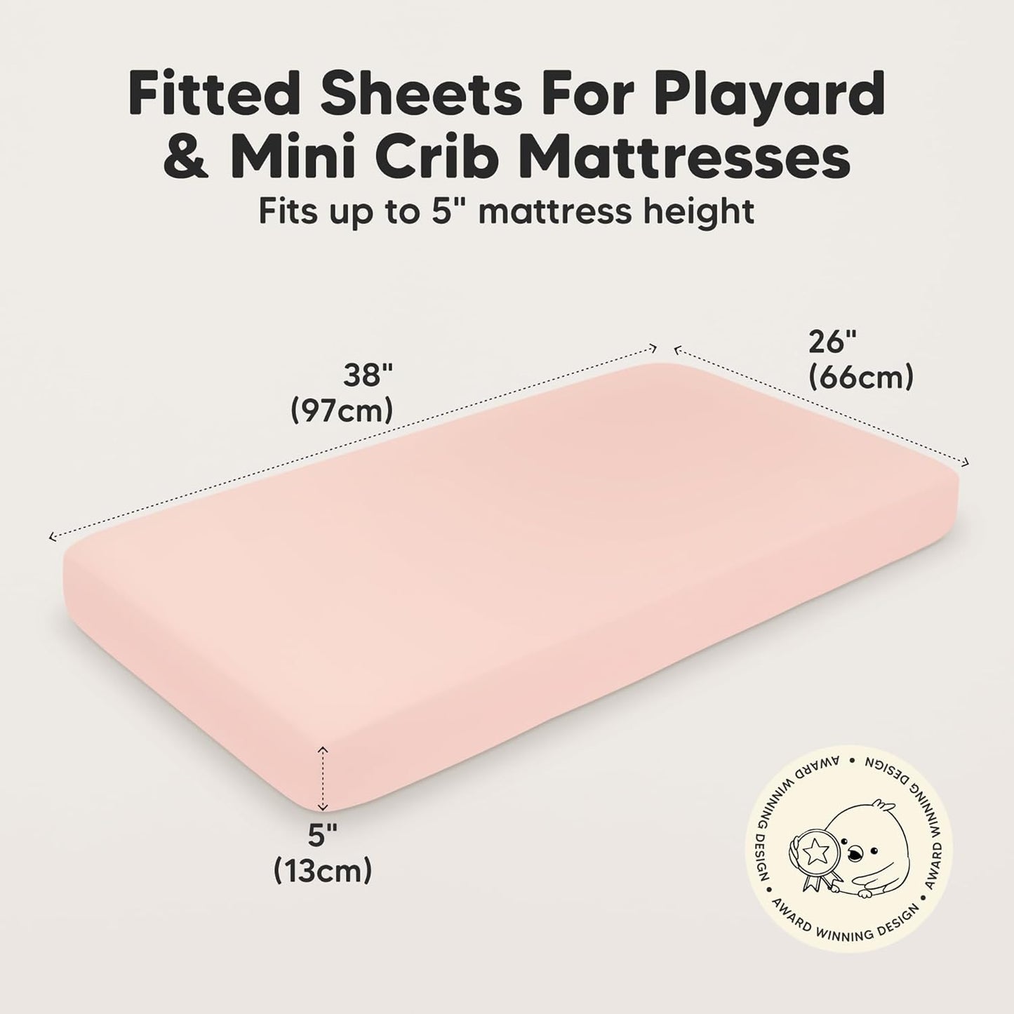 2-Pack Mini Crib Sheets Fitted - 38x26 Pack N Play Sheets for Pack and Play Mattress, Organic Cotton, Soft & Breathable Playard Bedding, Neutral Mini Toddler Bed Cover for Boys, Girls (Cameo)