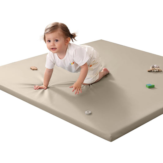 Baby Play Mat for Floor,1.3'' Thick Memory Foam Play Mat,Soft PU Leather Muscle Mat Rug,Cushioned & Waterproof Playpen Mats,Non Slip Crawling Padded Tummy Time Mat for Toddlers,Infants,Kids