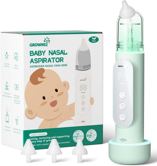 GROWNSY Nasal Aspirator for Baby, Upgraded 5 Suction Levels Baby Nose Sucker, IPX7 Waterproof Electric Nose Suction for Baby, Booger Sucker for Toddlers with Music & Light Functions (Green)