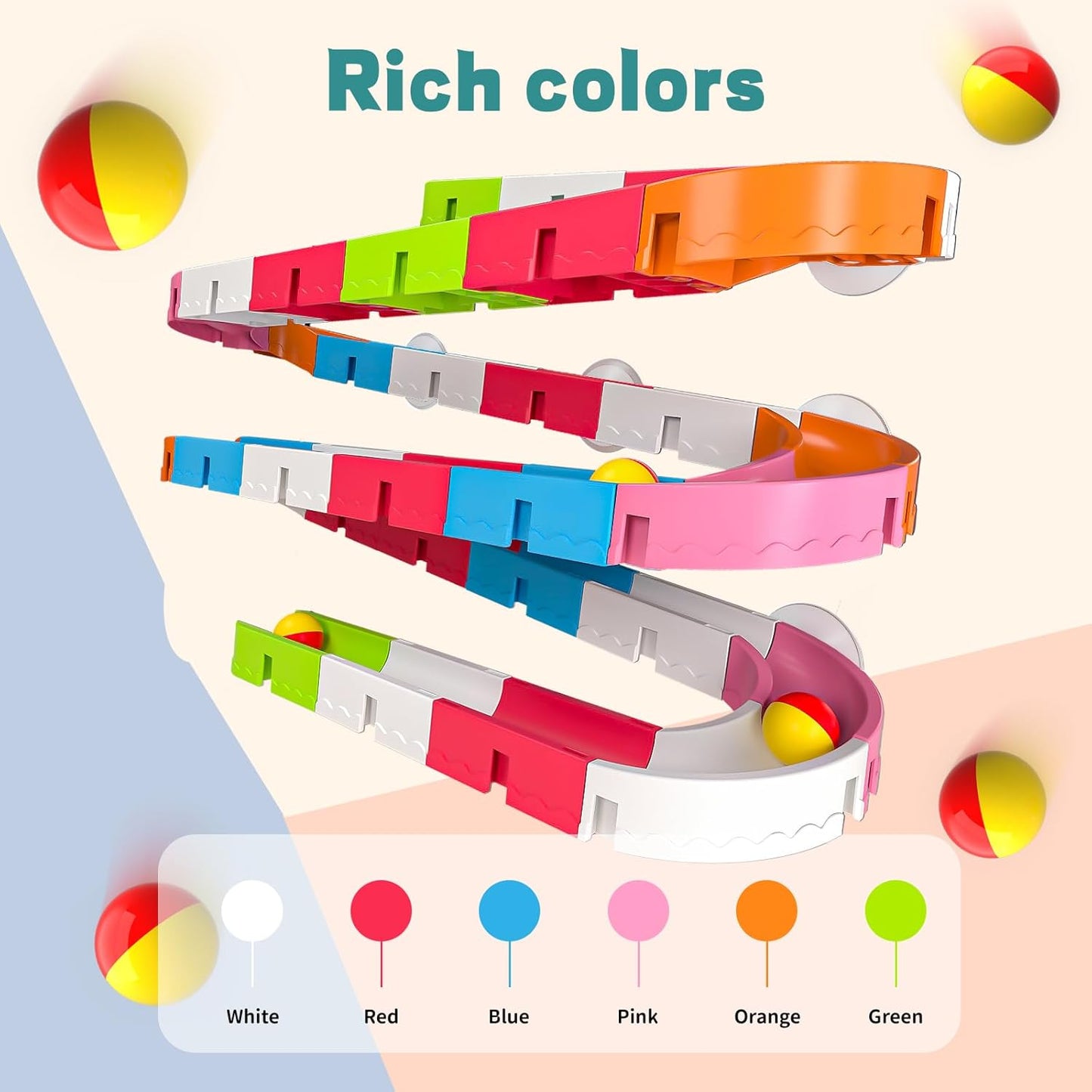 Baby Bath Toys for Toddler 1-3 3-5, Bathtub Shower Building Duck Toy, 43 PCS Slide Blocks Marble Run Toys for Kids 1 2 3 4 5 Years Old Toddler Boys and Girls