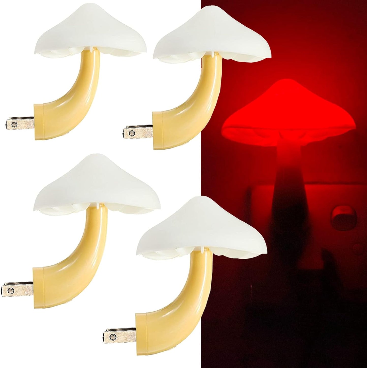 AUSAYE 4 Pack Plug in Night Light, Mushroom Light LED Nightlights for Kids, Adults, Bedroom, Bathroom,Hallway, Stairs, Kitchen Red