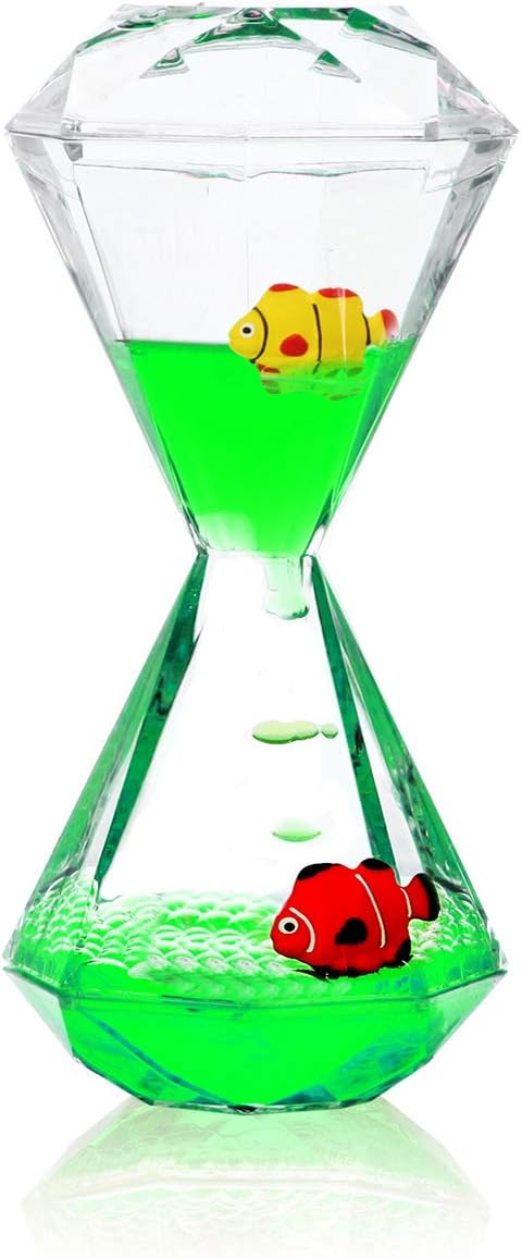YUE MOTION Liquid Motion Bubbler with Floating Sea Creatures, Diamond Shaped Liquid Timer, Fidget Toy,Autism Toys, Children Activity, Calm Relaxing and Home Ornament (Green liquid with fish toys)