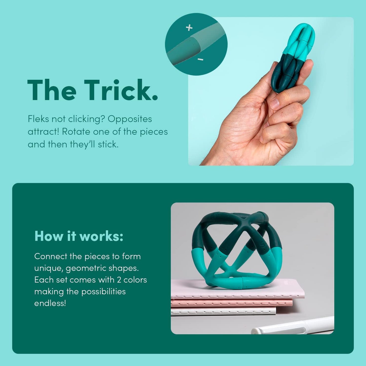 Speks Fleks Silicone 6-Piece Building Set - Evergreen - Fun Desk Toy for Adults