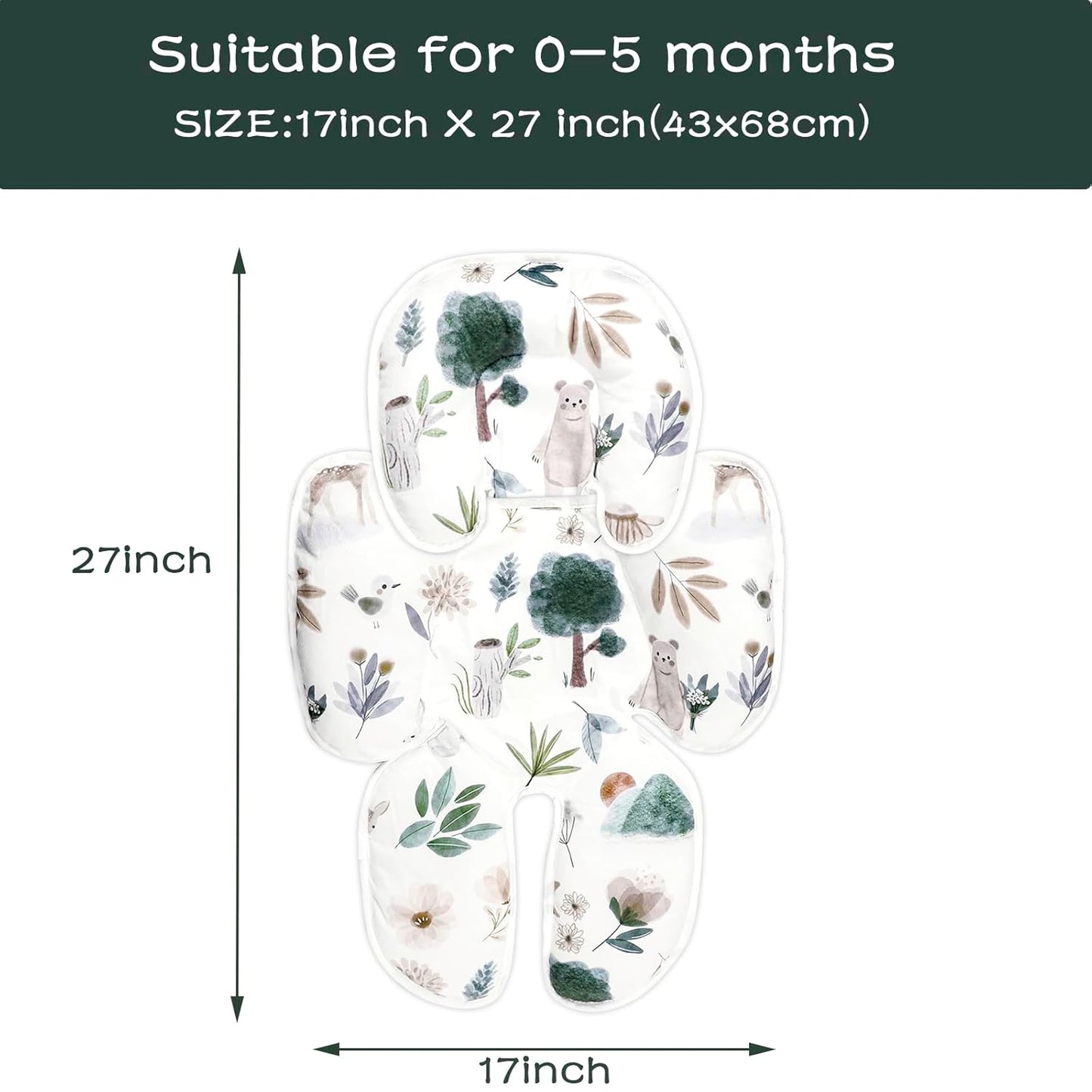 2 in 1 Infant Car Seat Insert, Car Seat Head Support Baby Girls Boys, Soft Newborn Carseat Insert Cushion, Perfect for Carseats, Strollers, Swings (White Animals)