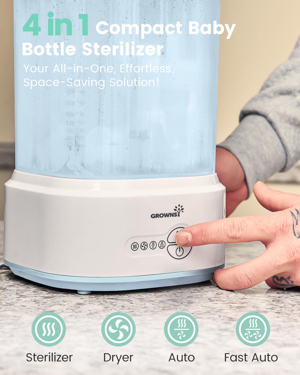 Bottle Sterilizer and Dryer, Compact Electric Steam Baby Bottle Sterilizer (Esterilizador de Biberones), Bottle Sanitizer for Baby Bottles, Pacifiers, Pump Parts Blue