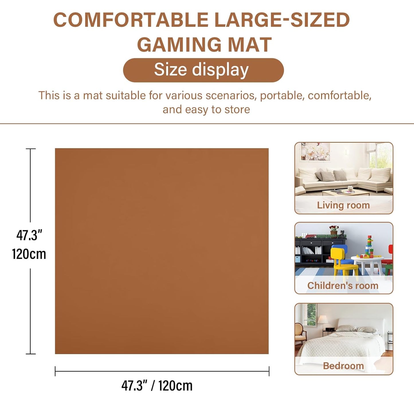 Baby Play Mat 48"x48" – Thick, Non-Slip Foam Mat for Babies and Toddlers. Foldable, Scrubbable, Odorless, and Soft, Ideal for Playpens, Crawling, and Indoor Playtime-Brown