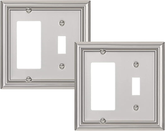 DEWENWILS Combo Toggle/Decorator Wall plates, Brushed Nickel Double Outlet Covers, 2-Pack