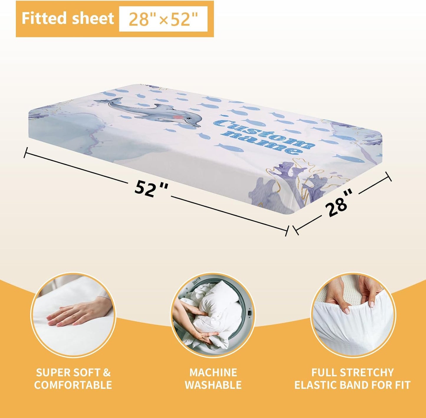 Personalized Baby Crib Bedding Set, 5 Pcs Custom Name Nursery Bedding Set, Blue Dolphin Baby Bedding Set for Girls Boys, Double Layer Baby Crib Sets, Customized Gifts for Toddlers Kids Infants