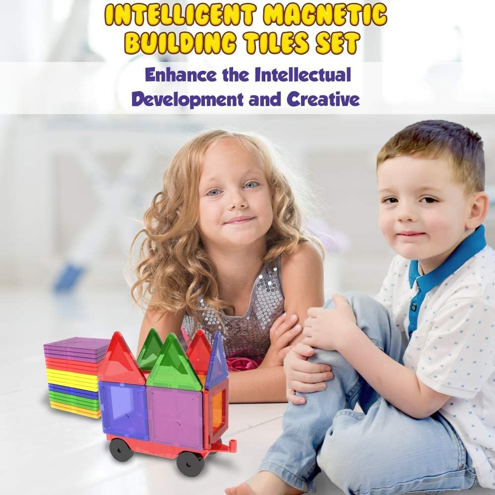 Desire Deluxe Magnetic Tiles Blocks Building Set for Kids – Learning Educational Toys for Boys Girls for Age 3-8 Year-Old – Birthday Present Gift (57PC)