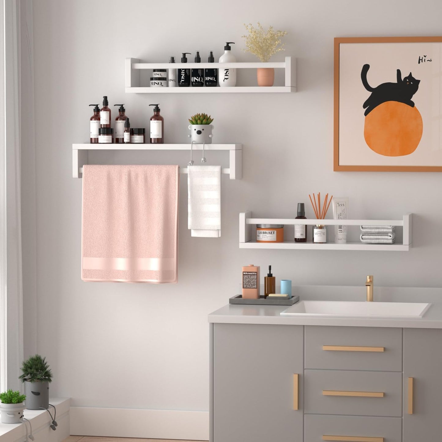 Nursery Floating Shelves for Kids Room, Wall Book Shelves for Kitchen Living Room, Book Shelf Wall Mounted for Baby Kids Bedoom Bathroom (White, 24inch Set 3)