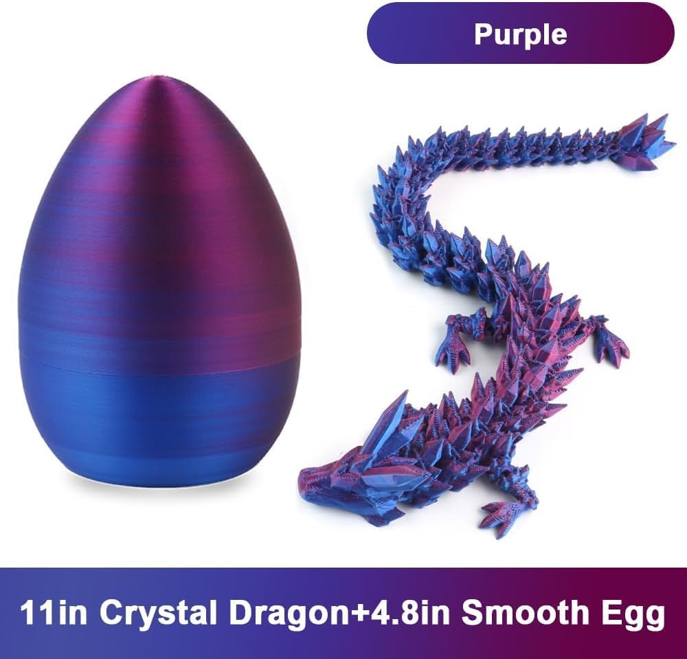 3D Printed Dragon Egg, 3D Dragon Eggs with Dragon Inside, Articulated Crystal Dragon Fidget Toy for Autism/ADHD, Home Decor Executive Desk Dragon Toys for Kids Adults (Laser Purple)