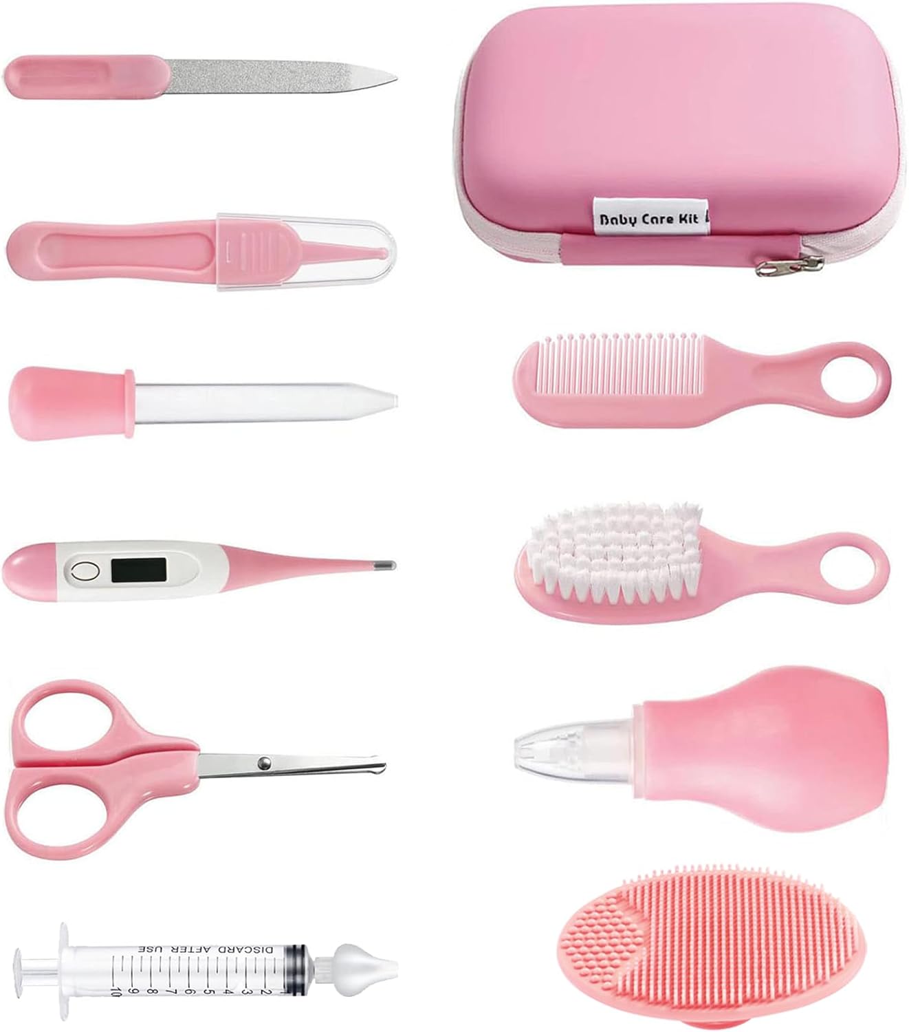 PandaEar Baby Healthcare and Grooming Kit, Baby Safety Set Baby Comb, Brush, Finger Toothbrush, Nail Clippers, Scissors, Nasal Aspirator, Baby Essentials Nursery Care Kit (Pink)