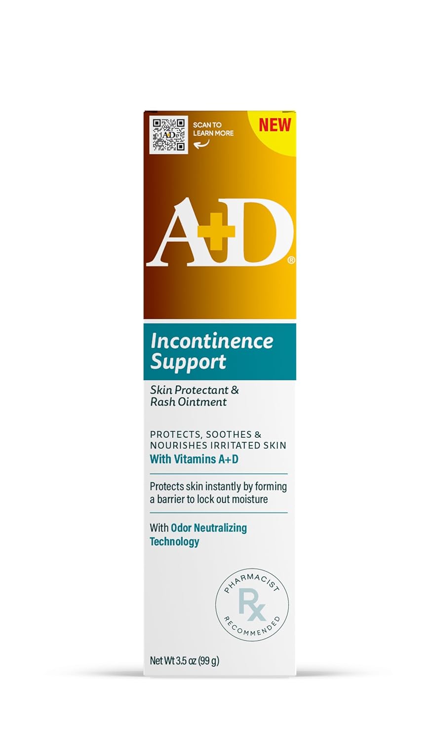 A+D Incontinence Support Skin Protectant & Rash Ointment – Treats & Prevents Incontinence Rash, Soothes Chafed Skin, Odor Neutralizing Technology - 3.5oz
