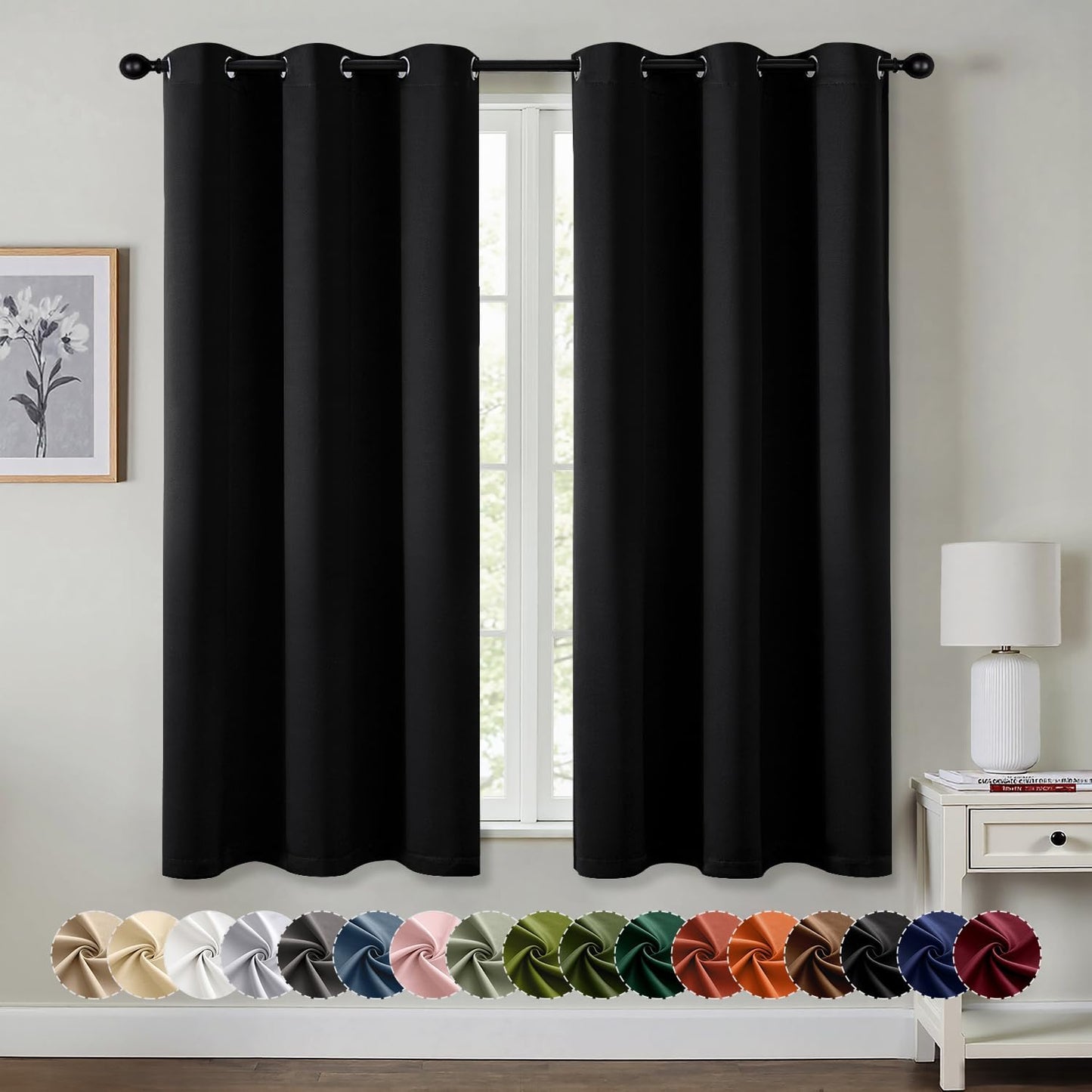 MIULEE Black Blackout Curtains - Bedroom Window Treatment Curtains Thermal Insulated Room Darkening Drapes for Living Room Kitchen Grommet Top Light Blocking Drapery, 40 x 48 Inches Long, 2 Panels