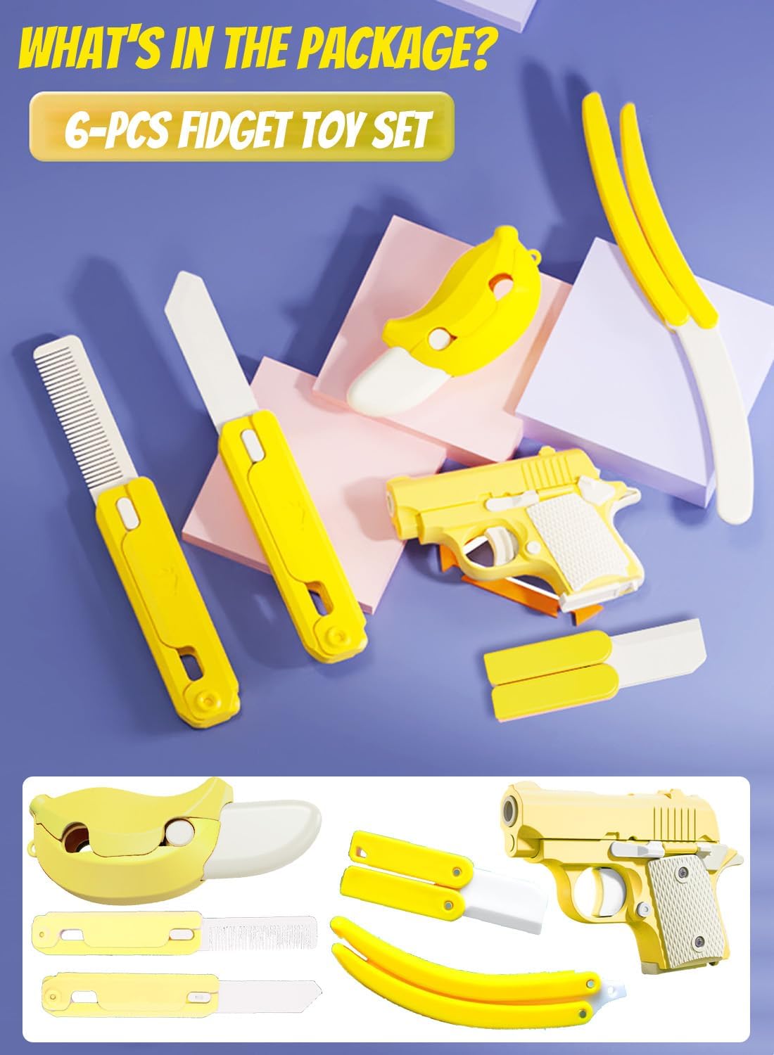 Fidget Gun Toy, Fidget Blaster Gun 1911 Titan Stress Shot ADHD Gun, 3D Printed Stress Anxiety Relief Pistol Toys