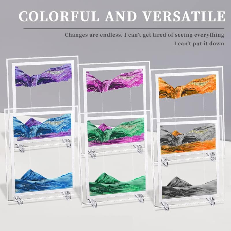 Moving Sand Art Picture 3D Deep Sea Sandscapes Sand Art Liquid Motion Bubbler Timer for Adult Kid Desktop Art Toys for Home Decor and Office(Square+Blue+10In)