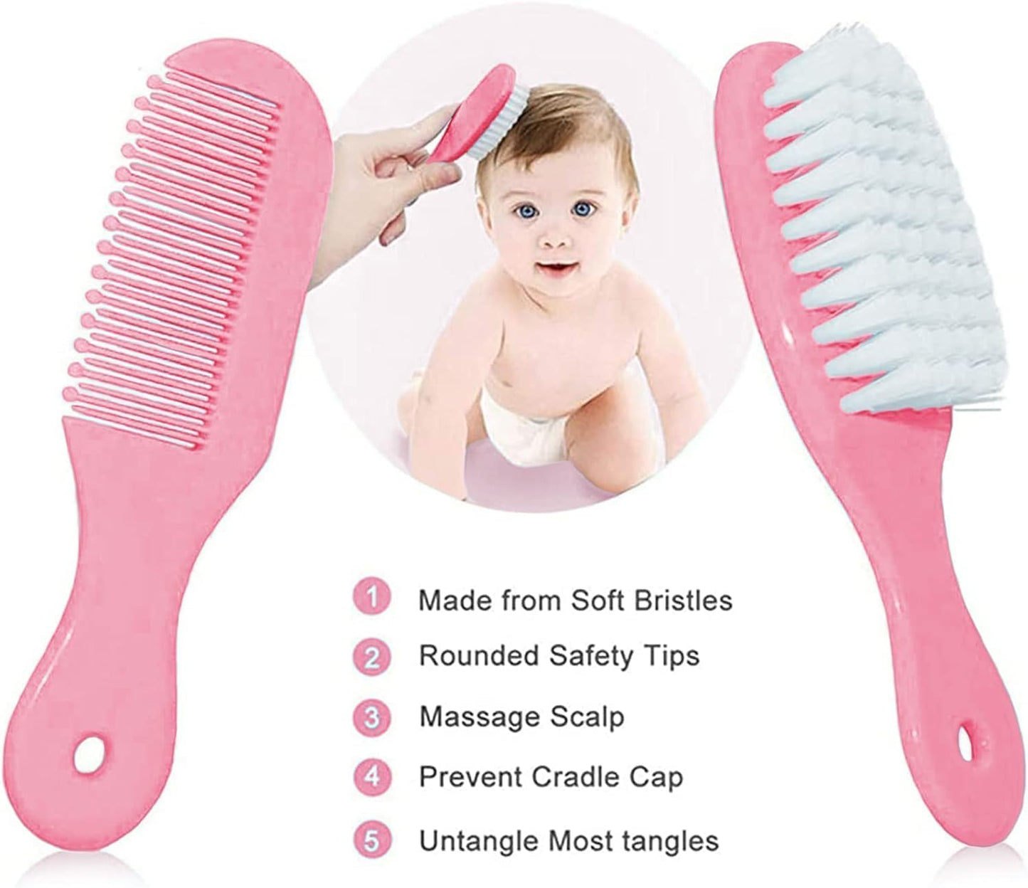 Baby Grooming Kit, Infant Safety Care Set with Hair Brush Comb Nail Clipper Nasal Aspirator,Baby Essentials Kit for Newborn Girls Boys (Pink)