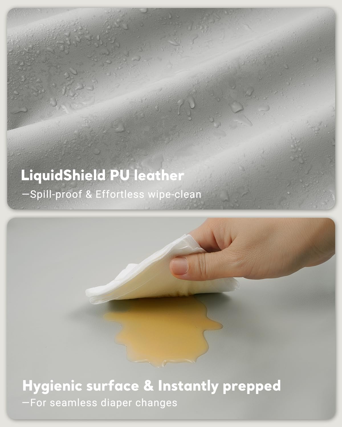 Vegan Leather Waterproof Baby Changing Pad - Wipeable, Extra Thick & Portable & Non-Slip Diaper Mat for Dresser, Crib, Travel | Soft & Safe (Gray)