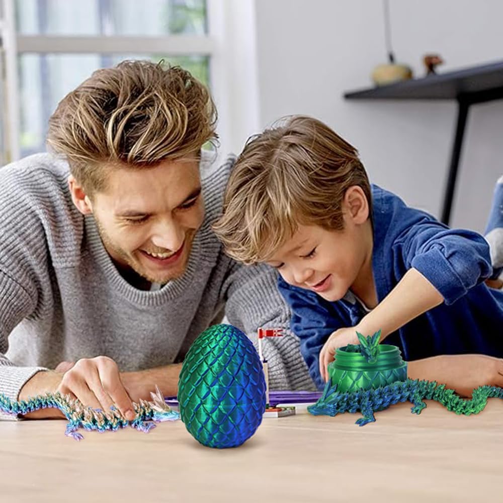 3D Printed Dragon Egg, Mystery Crystal Dragon Egg Fidget Toys Surprise, Articulated Crystal Dragon Eggs with Dragon Inside (Laser Green)