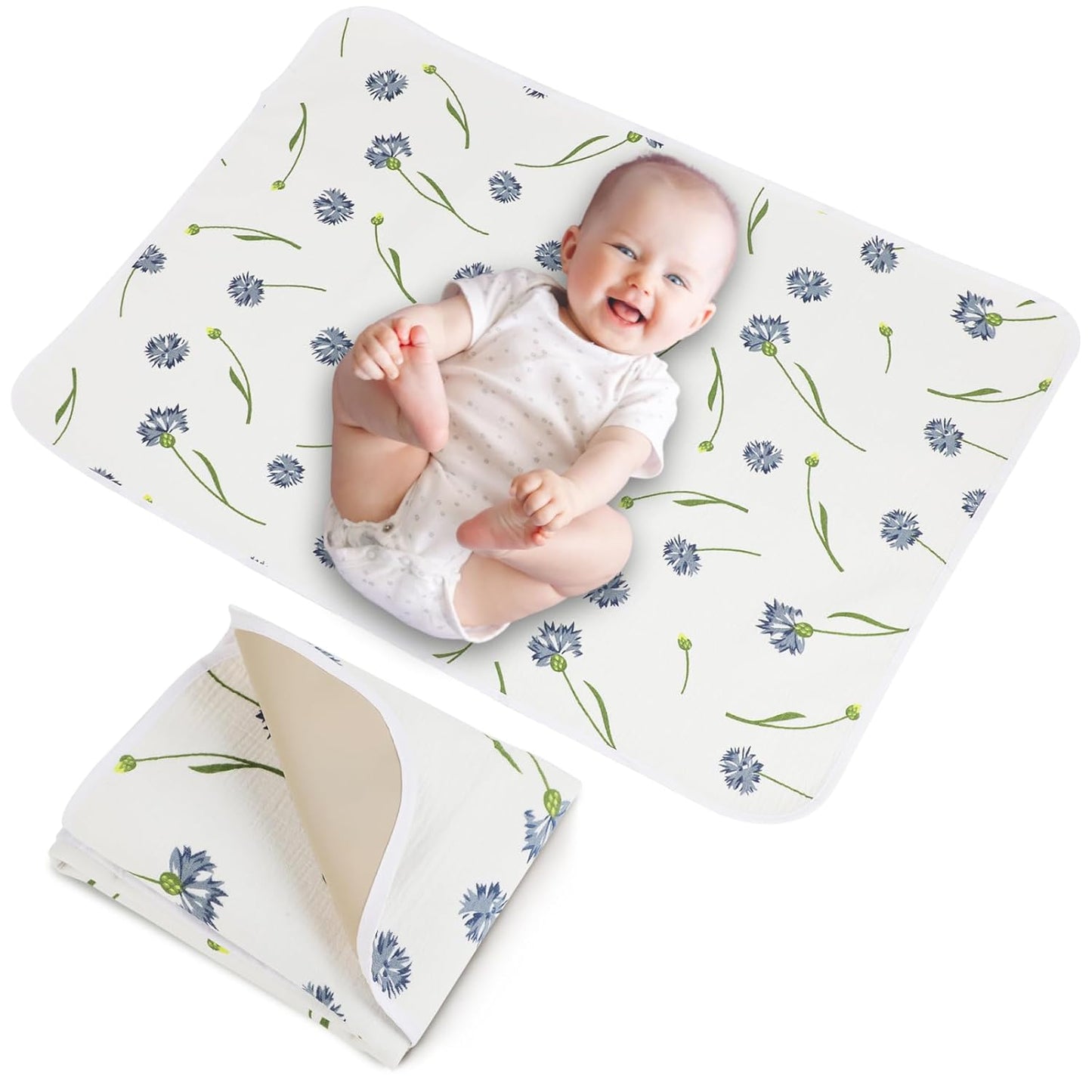 Baby Diaper Changing Pad, 19.7"x25.6" Waterproof Changing Pad Liners with 100% Muslin Cotton Front Top and Leather Back, Soft and Absorbent Portable Changing Mat for Travel, Changing Station