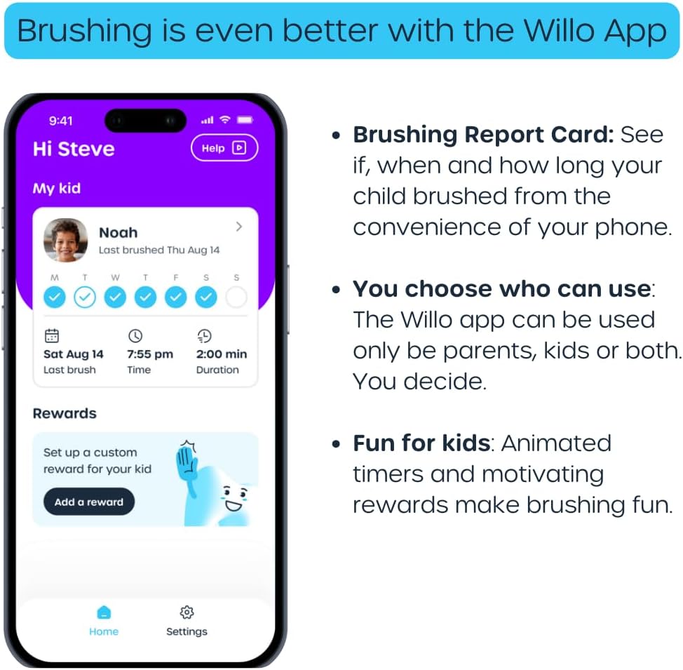 Willo Fully Automatic Kids U-Shaped Electric Toothbrush - 2 Brushing Timers, Deep-Cleans, Consistent Results, Eliminates Brushing Mistakes - Bubble Twist (Small - Kids Ages 5-7 Years)
