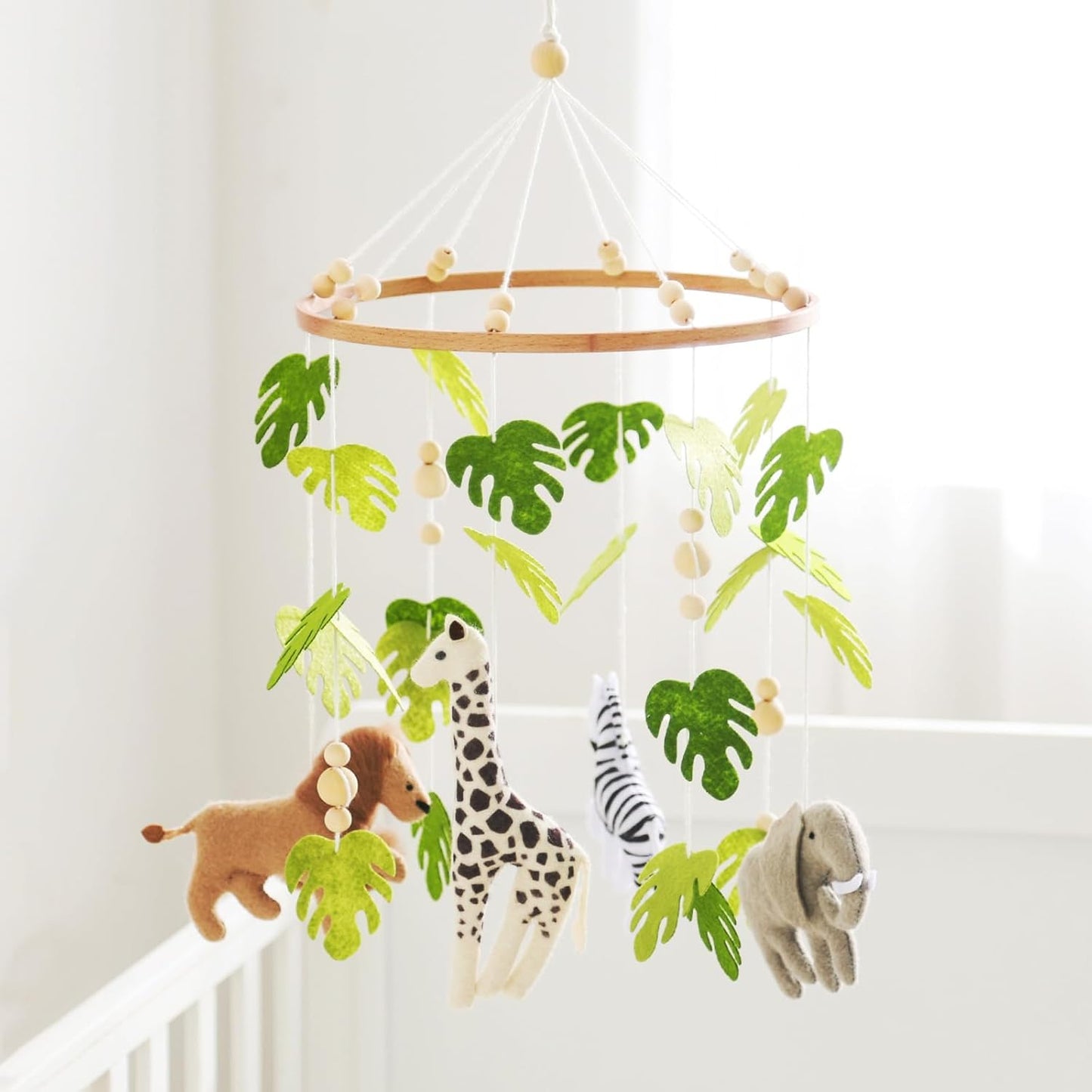 Baby Mobile for Crib Safari Nursery Mobile Handmade Jungle Baby Mobile Woodland Nursery Decor Forest Animals Crib Accessories with Lion Elephant Zebra Giraffe