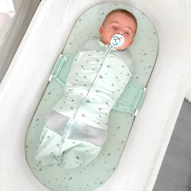 Happiest Baby SNOO Sleep Sack - 100% Organic Cotton Baby Swaddle Blanket - Doctor Designed Promotes Healthy Hip Development (Teal Planets, Medium)
