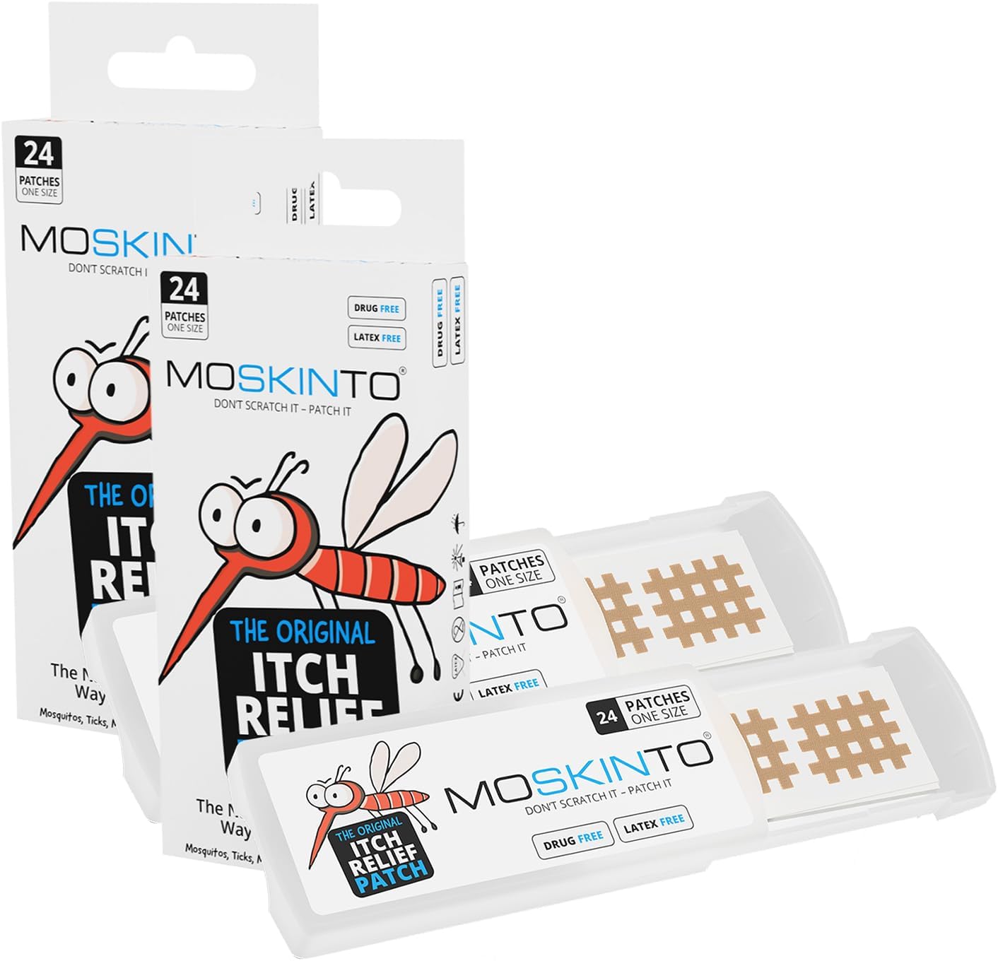 Moskinto The Original Mosquito Itch Relief Patches for Kids & Adults, Bug Bite Patches Soothe Swelling & Itching, Anti Itch Bug Bite Relief, Suction Tool Alternative, Travel Pack, 24 Count, Pack of 2