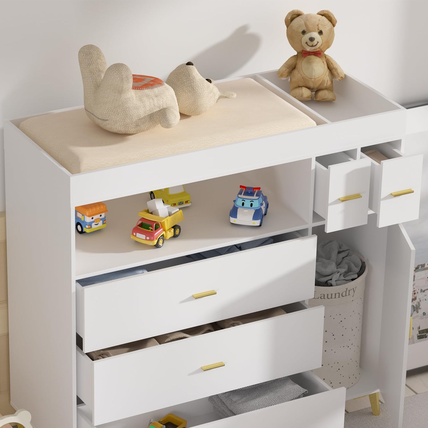 PakaLife Changing Table with Drawers, White Drawer Dresser,Changing Table Dresser with 5 Drawer & Cabinet…