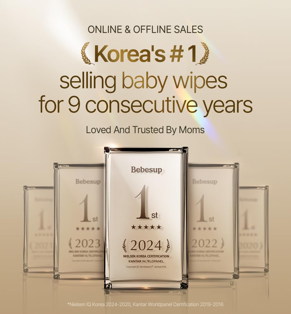 BEBESUP- Korea’s #1 Flushable Wipes- 100% Plant-Based Hypoallergenic Biodegradable 99% Water-Based Extra-Thick Organic Wipes Unscented for sensitive skin Flip-Top 432 Count (9 Packs)