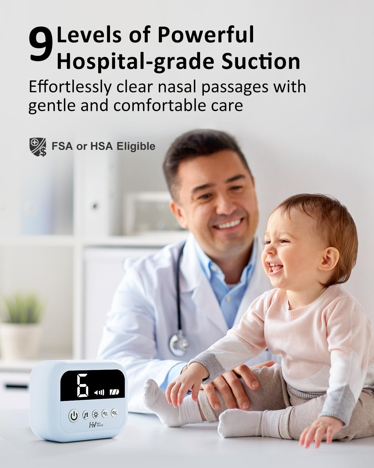 HEYVALUE Nasal Aspirator for Baby, Hospital Grade Nose Sucker with 9 Levels Suction, Night Light and Nursery Rhyme Soothing, Electric Nose Suction for Baby with Food-Grade Silicone Tips Blue
