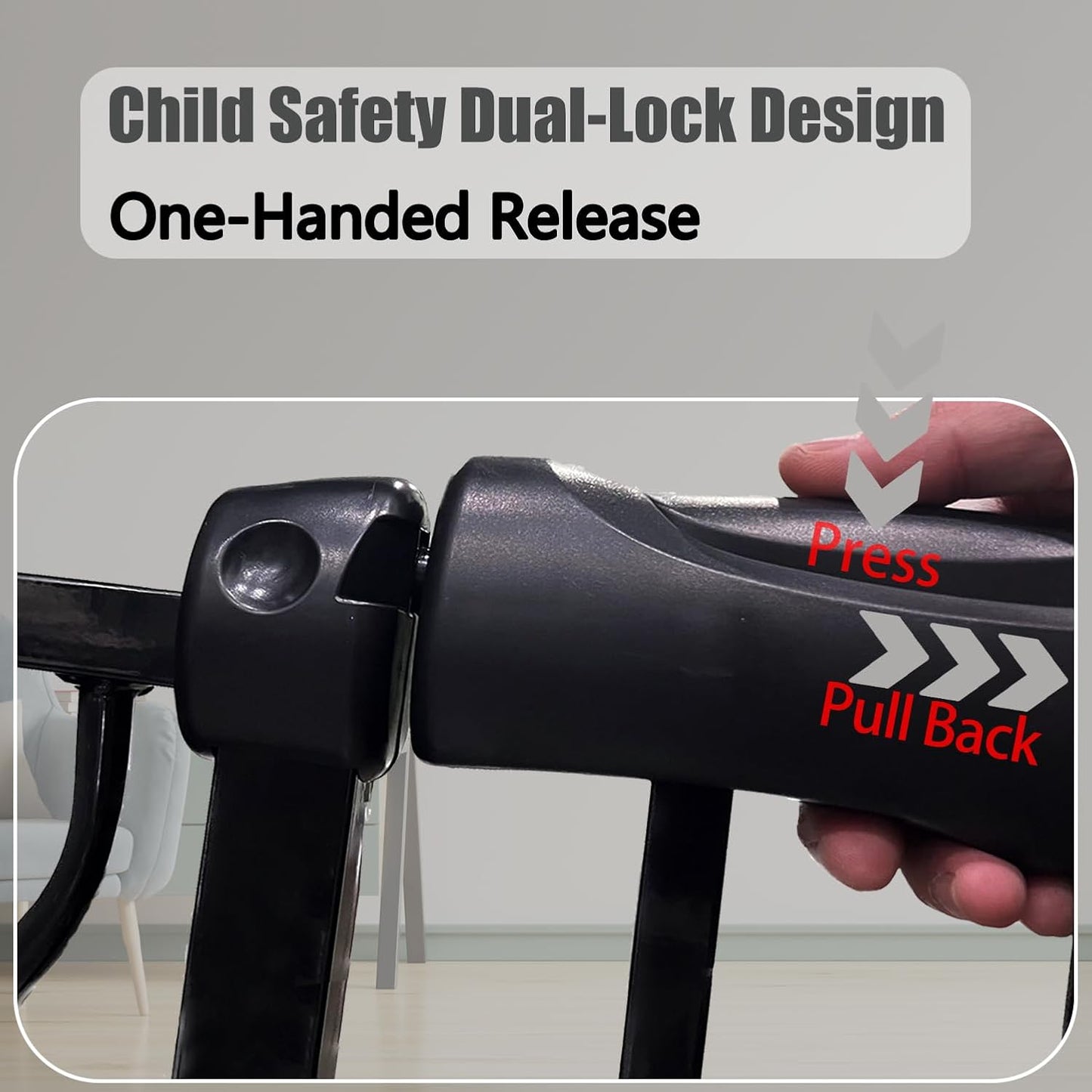 Extra Wide Baby Gate, 52.7-57.5 Inch, Large Walk Through, Black Metal, Pressure Mounted, Long Safety Dog Gate for House Doorways & Stairs