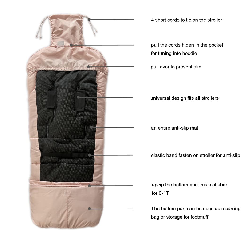 0-5T Length Extension Baby Universal Stroller Footmuff,Waterproof Durable Coral Fleece Stroller Bunting Bag,Stroller Bassinet Winter Blanket Cover Toddler,Pink