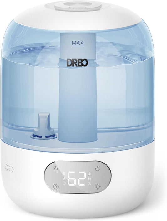 Dreo Humidifiers for Bedroom, Cool Mist Ultrasonic Humidifiers with 30Hr Runtime, Top Fill 3L Tank, Easy Clean, Humidity Sensor, Night Light for Baby, Nursery, 360° Nozzle for Plants and Home, Blue