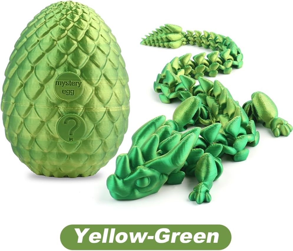 Easter Egg, 3D Printed Articulated Crystal Dragon Egg, Surprise Crystal Dragon Mystery Dragon Fidget Toy for Autism/ADHD, Home Office Executive Desk Decor Toys Gift for Kids Adults (Yellow & Green)