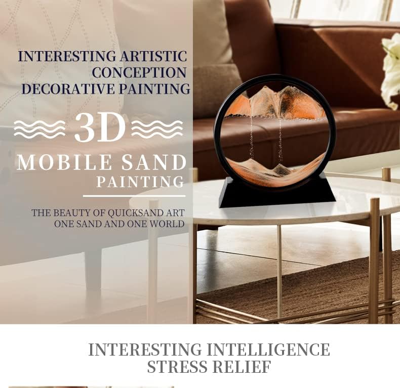 Moving Sand Art Picture 3D Deep Sea Sandscapes Sand Art Liquid Motion Bubbler Timer for Adult Kid Desktop Art Toys for Home Decor and Office(Round+Gold+10In)