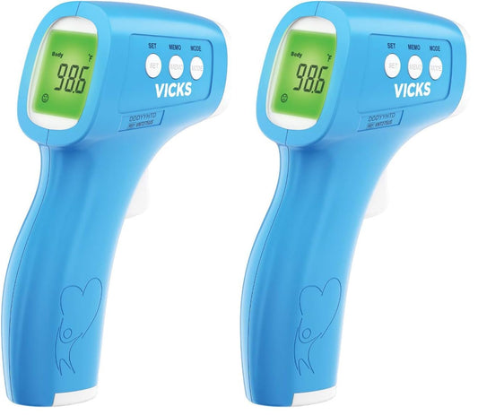 Vicks Non-Contact Infrared Thermometer for Forehead, Food and Bath – Touchless Thermometer for Adults, Babies, Toddlers and Kids – Fast, Reliable, and Clinically Proven Accuracy (Pack of 2)