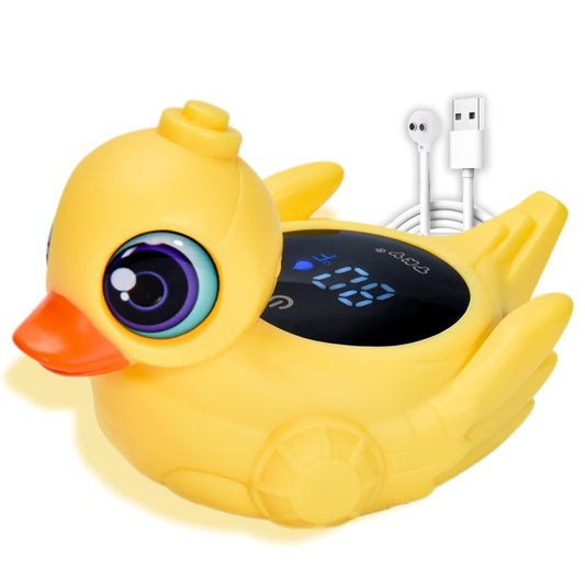 TKY Big-Eye Duck Baby Bath Thermometer - Digital Water & Room Temp Monitor with LED Alerts, Floating Bath Safety Essential for Newborns, Infants, Toddlers (Rechargeable, IP67 Waterproof)