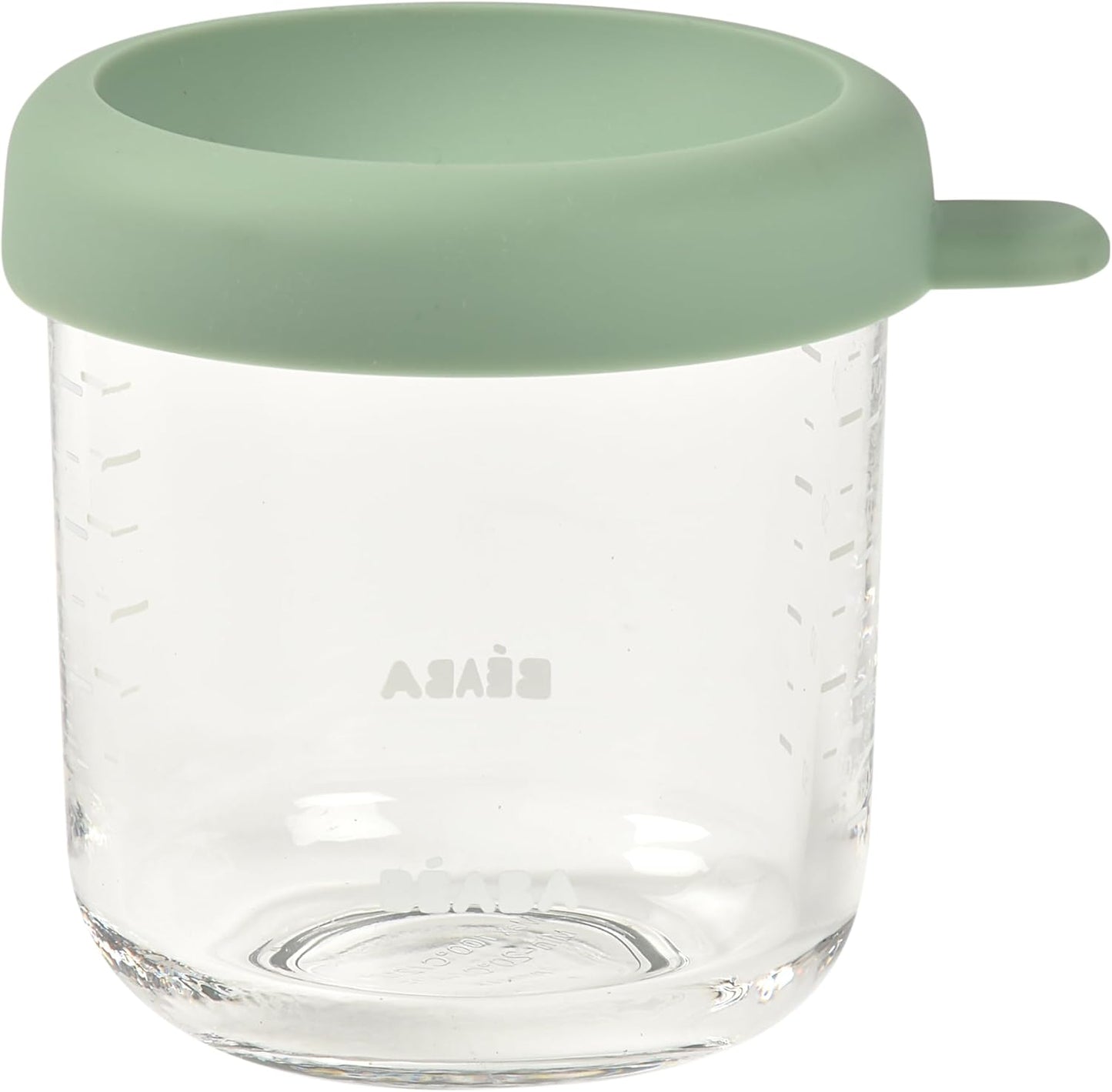 BEABA 8 oz Glass Baby Food Jars with Soft Silicone Air Tight Lids, Glass Storage Containers with Lids, Microwave and Freezer Safe Containers, Sage
