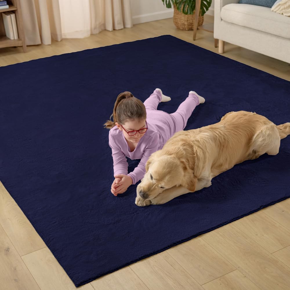 GORILLA GRIP Ultra Soft Washable Area Rug, Stain and Slip Resistant Plush Thick Carpet for Bedroom Living Room, No Shed Floor Rugs, Pet Friendly, Dorm Essentials, Kids Nursery Home Décor 5x3 Navy Blue
