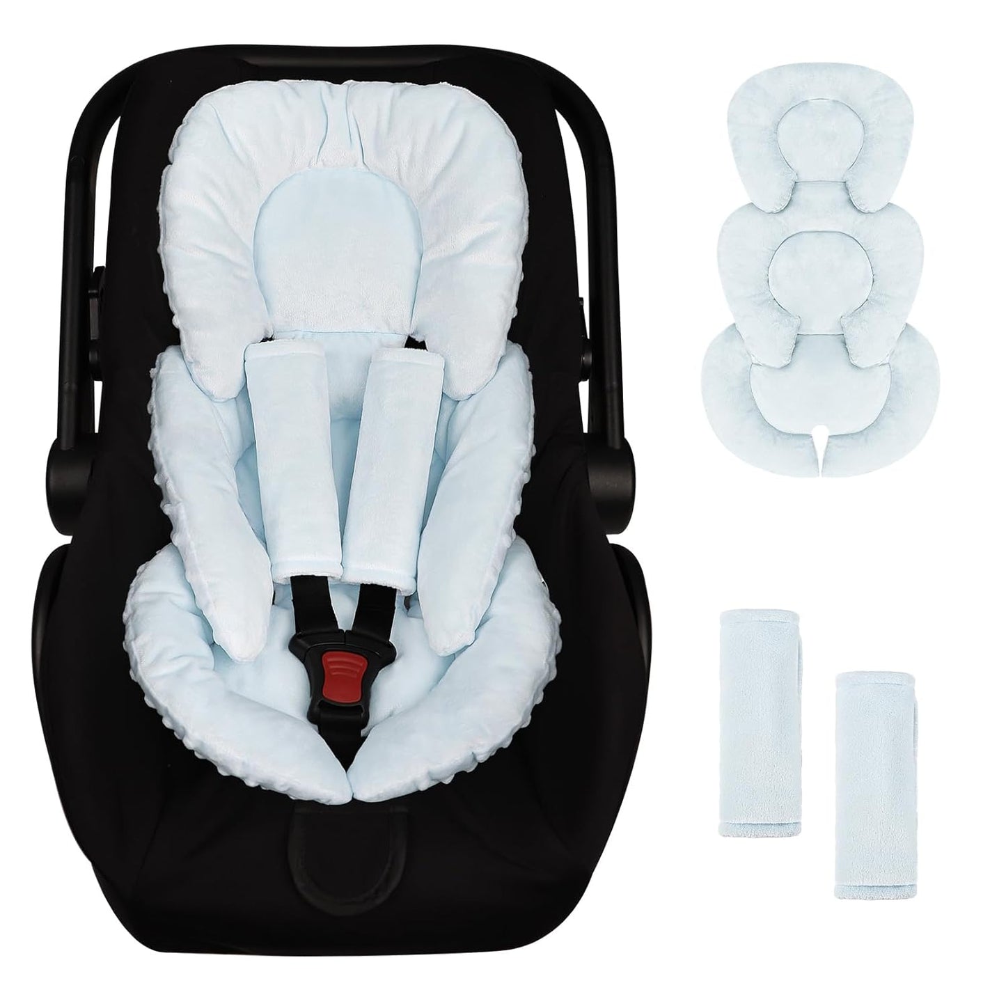 GFU Infant Car Seat Insert Head and Body Support, Reversible Newborn Insert for Carseat with Strap Pads, Soft Stroller Cushion Pillow Insert for Boys and Girls, Fits for Stroller, Swing, Lightblue