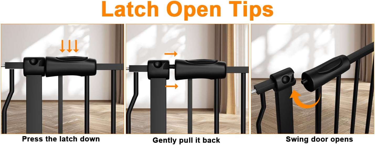 HOOEN Narrow Baby Gate for Stairs - 29 to 34 Inch Wide with Door, Metal Tension Pressure Mounted Child Safety Gate