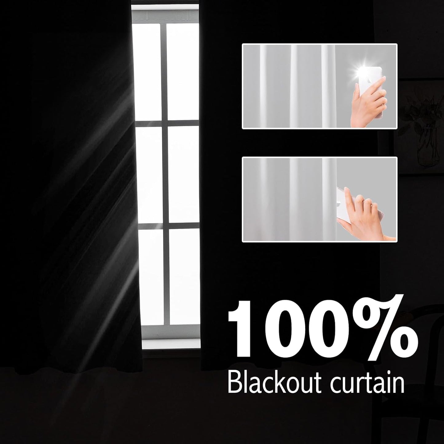 Anytime 100% Blackout Curtain Set, Thermal Insulated & Energy Efficiency Window Draperies for Guest Room, Full Shading Panels for Shift Worker and Light Sleepers（Greyish White, 2 Panels, 42W x 54L）